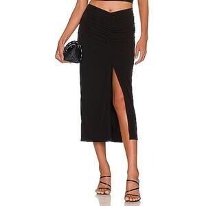 Revolve Ruched Midi/ maxi Skirt in Black
Lanston slit beach stretch dipped boho